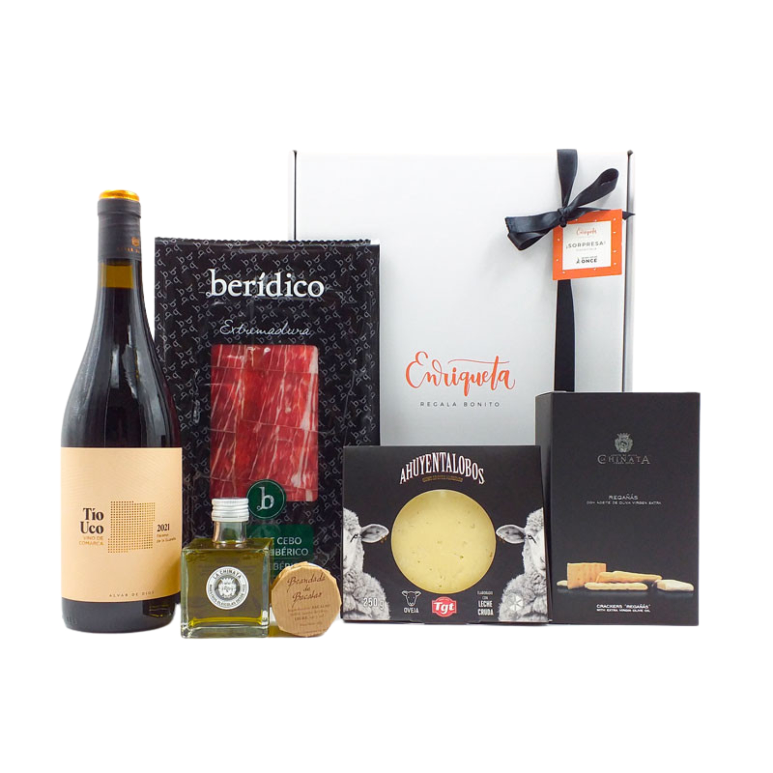 Imagen Cesta gourmet clásica con jamón, queso, vino y productos locales image number null